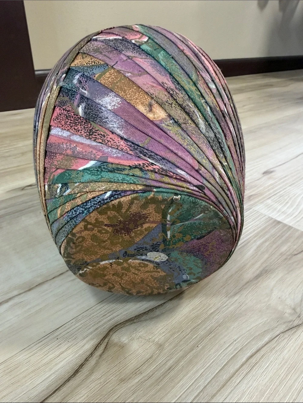 Vintage Handmade Fabric Wrapped Vase Boho Abstract Textile Art Planter Décor